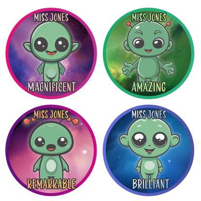 Aliens Personalised Teacher Stickers