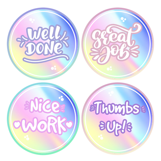 Motivating Words Award Holographic Teachers Stickers