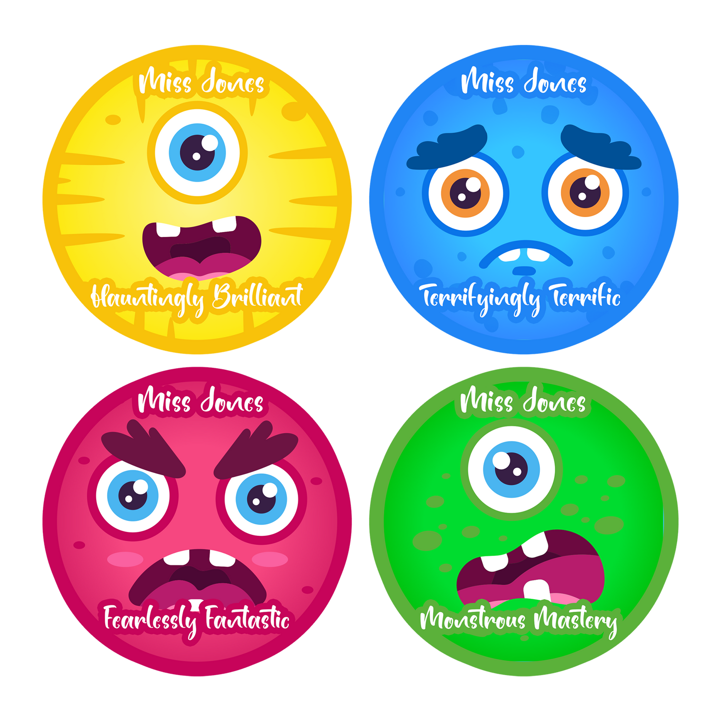 Monster Faces Personalised Teacher Stickers