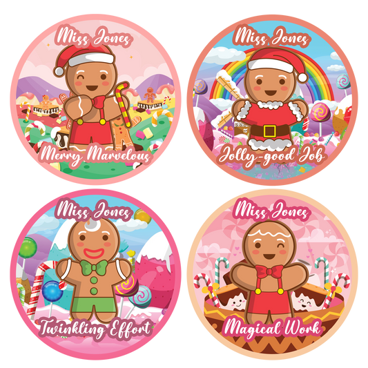 Gingerbread Men Personalised Teacher Stickers