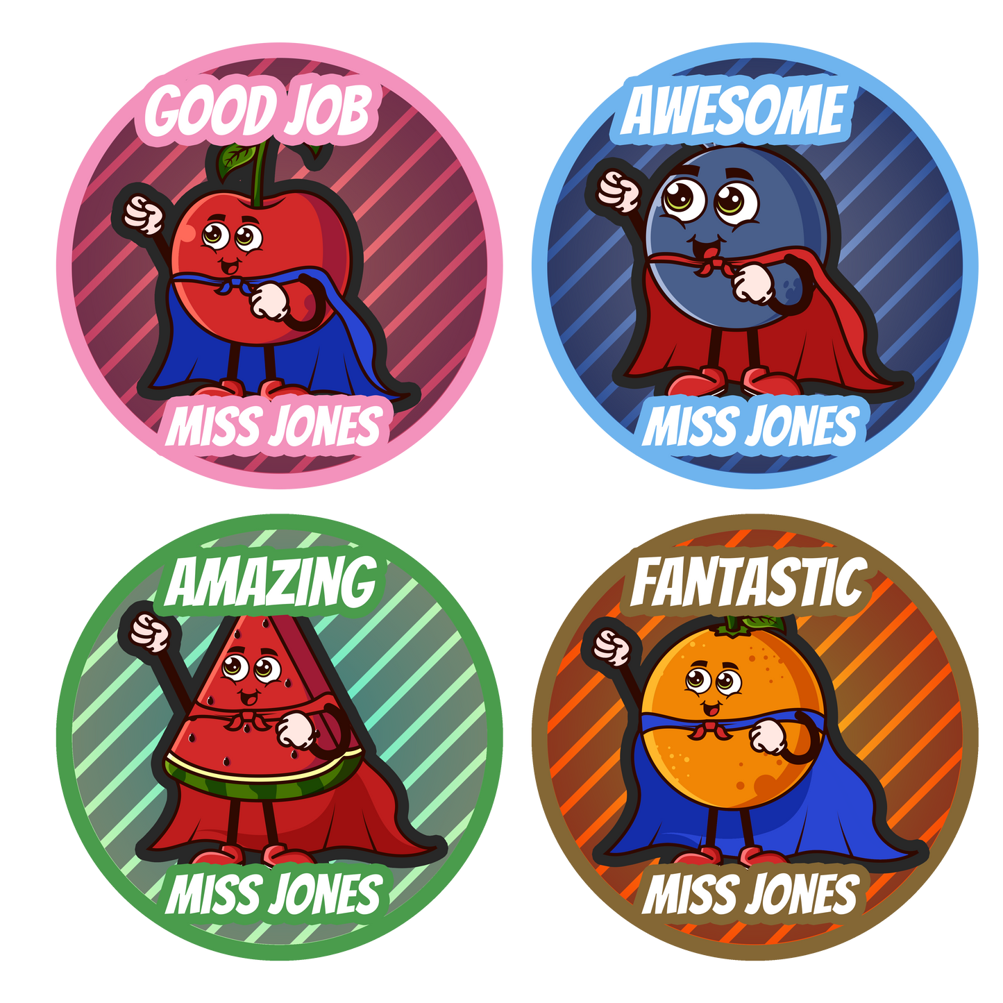 Superhero Fruits Personalised Teacher Stickers