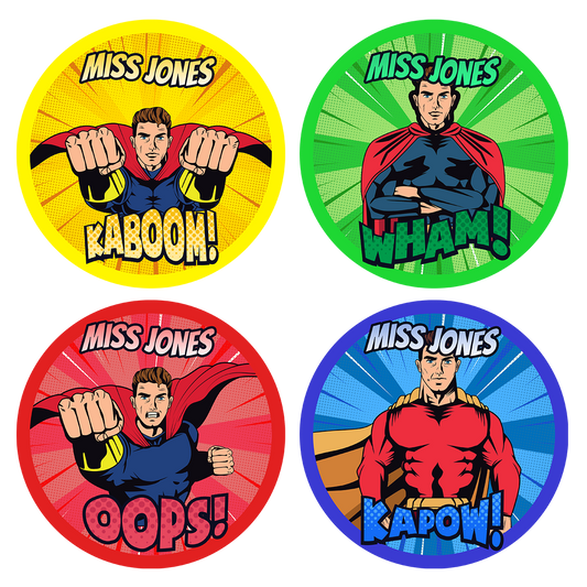 Superhero Personalised Teacher Stickers