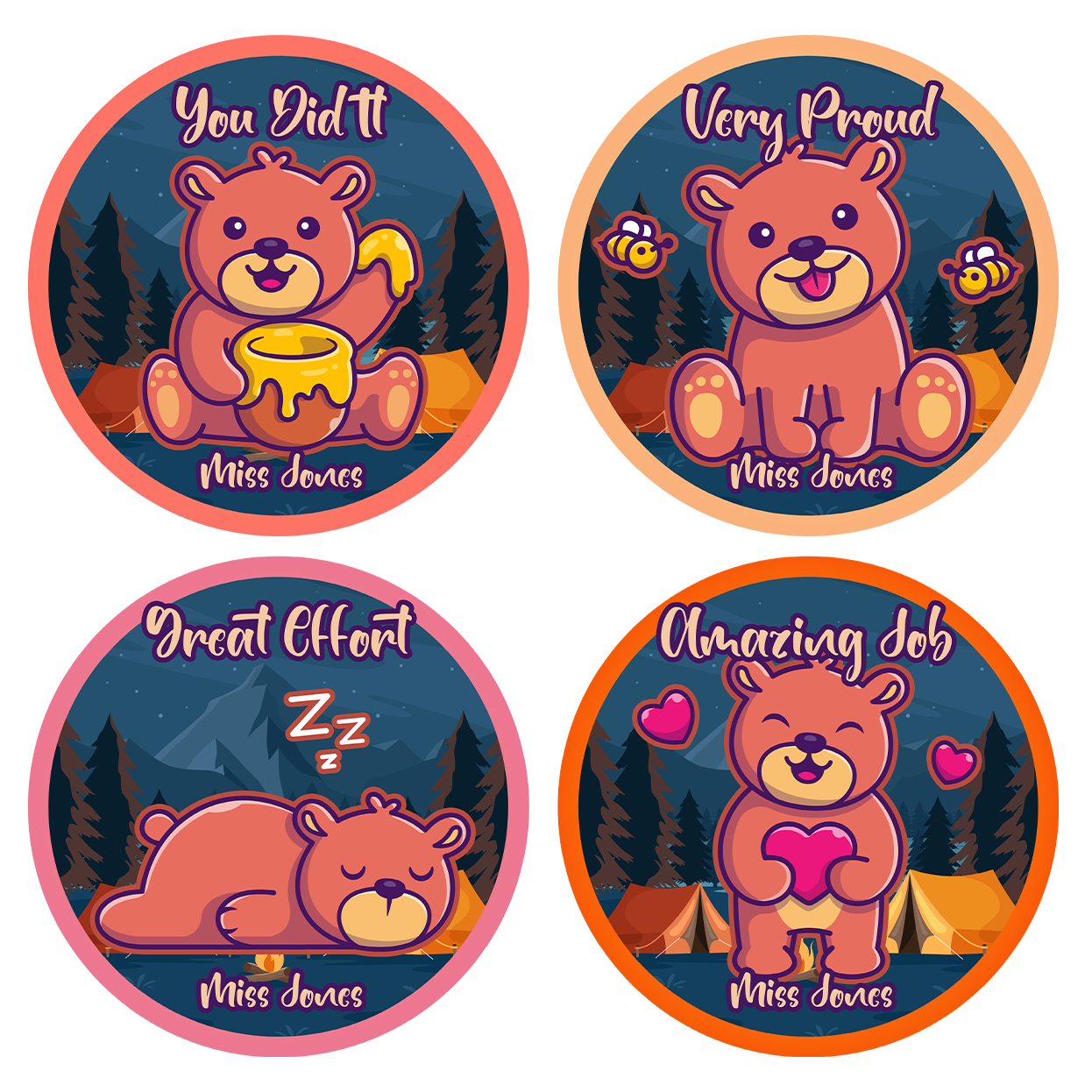 Honey Bears Personalised Teacher Stickers