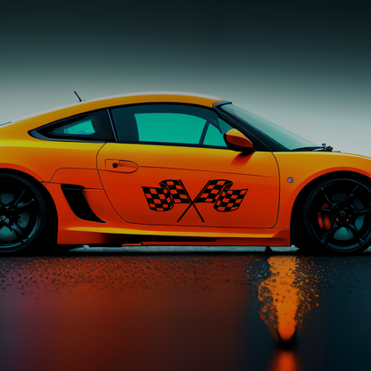 Double Flag Sports Car Decal