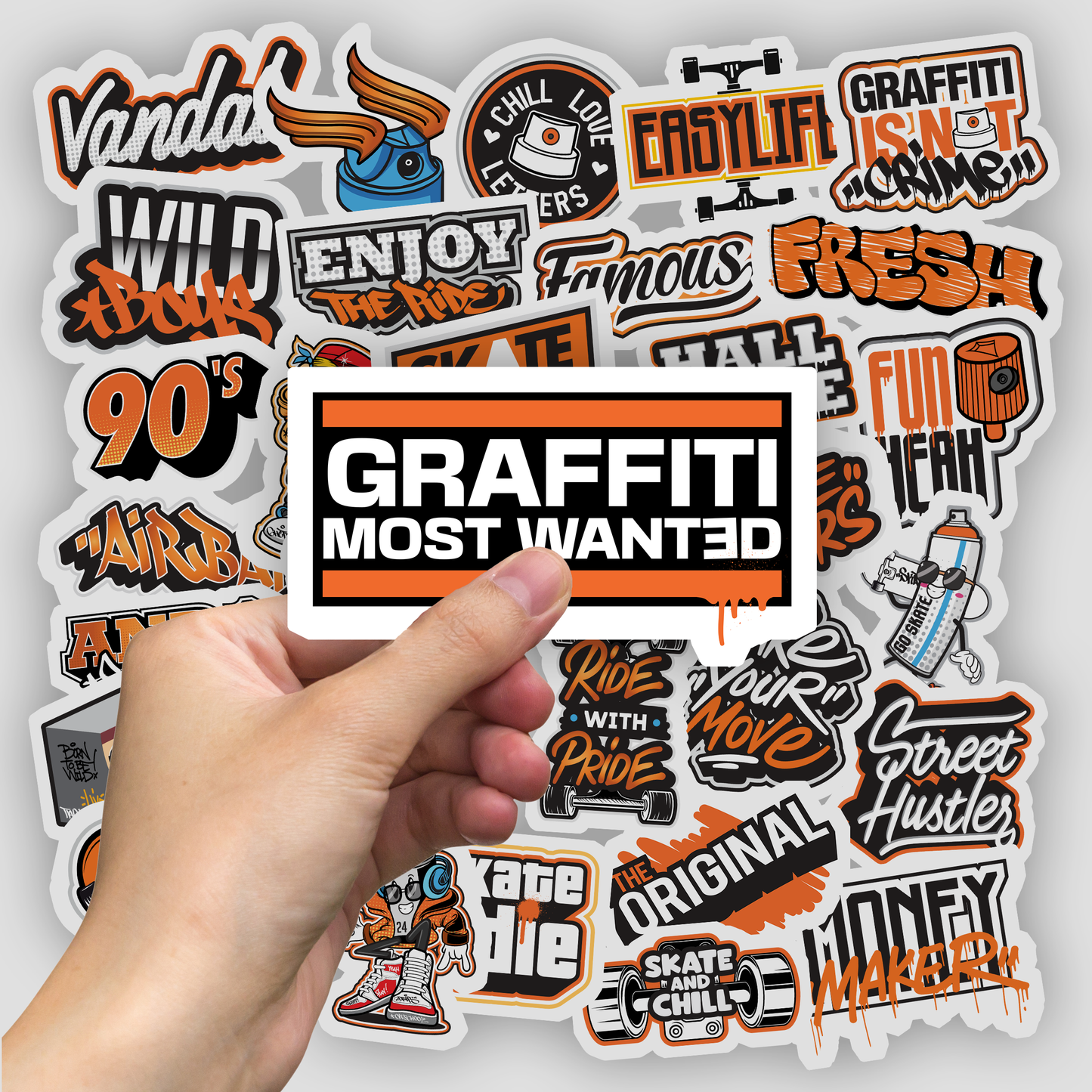 50Pc Orange Graffiti Sticker Bomb