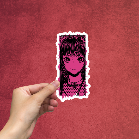 Pink Anime Girl Large Sticker