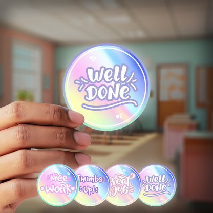 Motivating Words Award Holographic Teachers Stickers