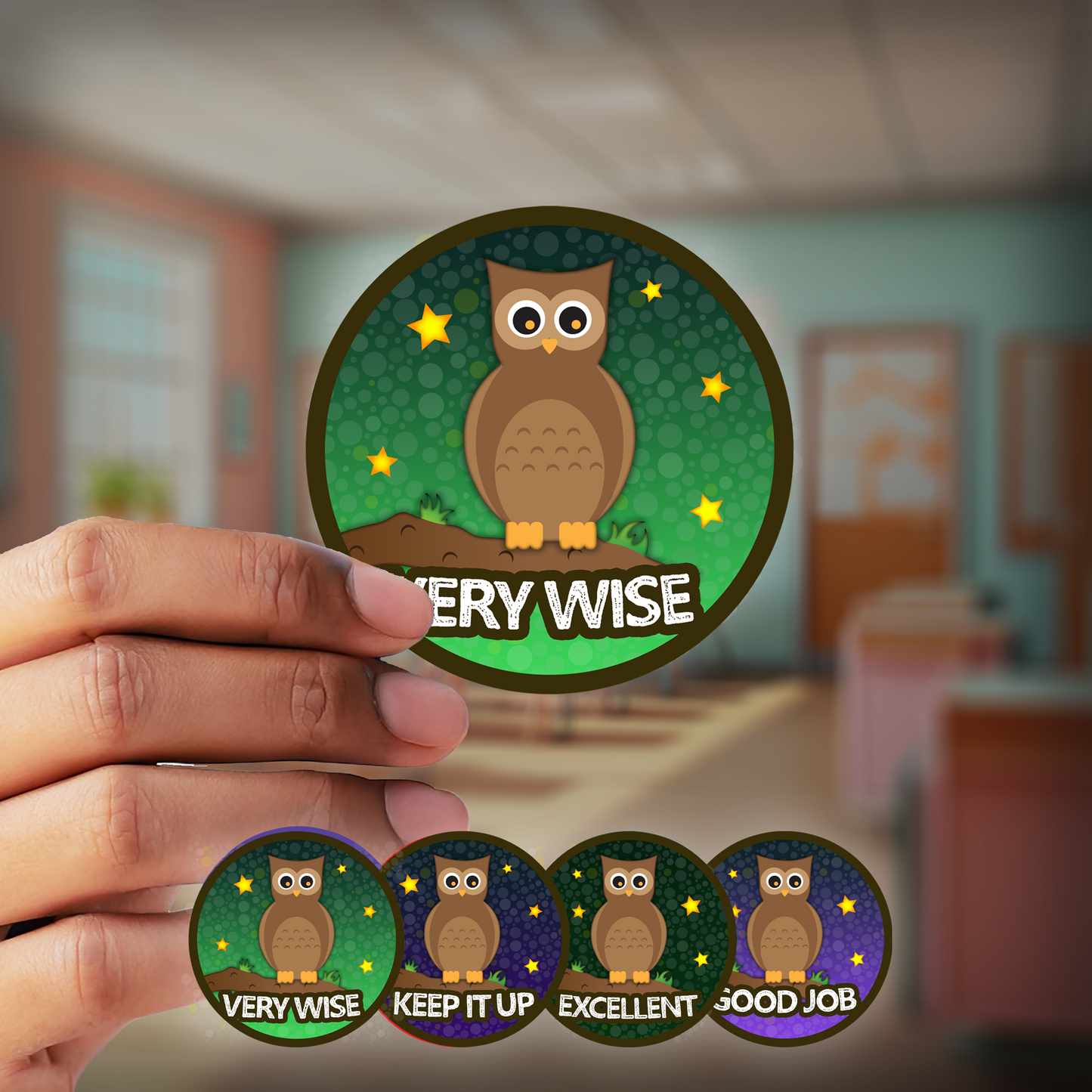 Holographic Book Owl Award Teachers Stickers