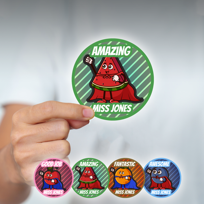 Superhero Fruits Personalised Teacher Stickers