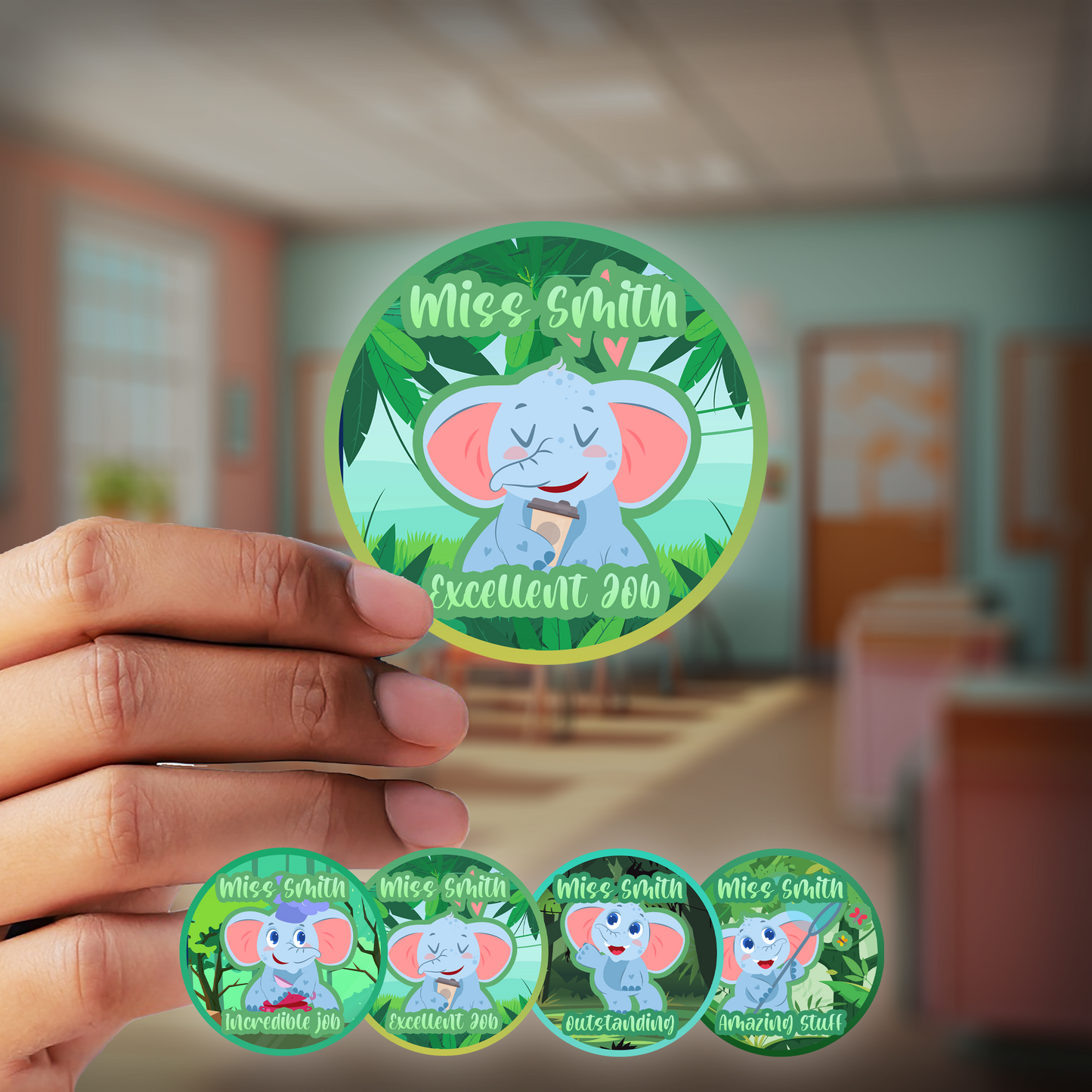 Elephants Personalised Teacher Stickers