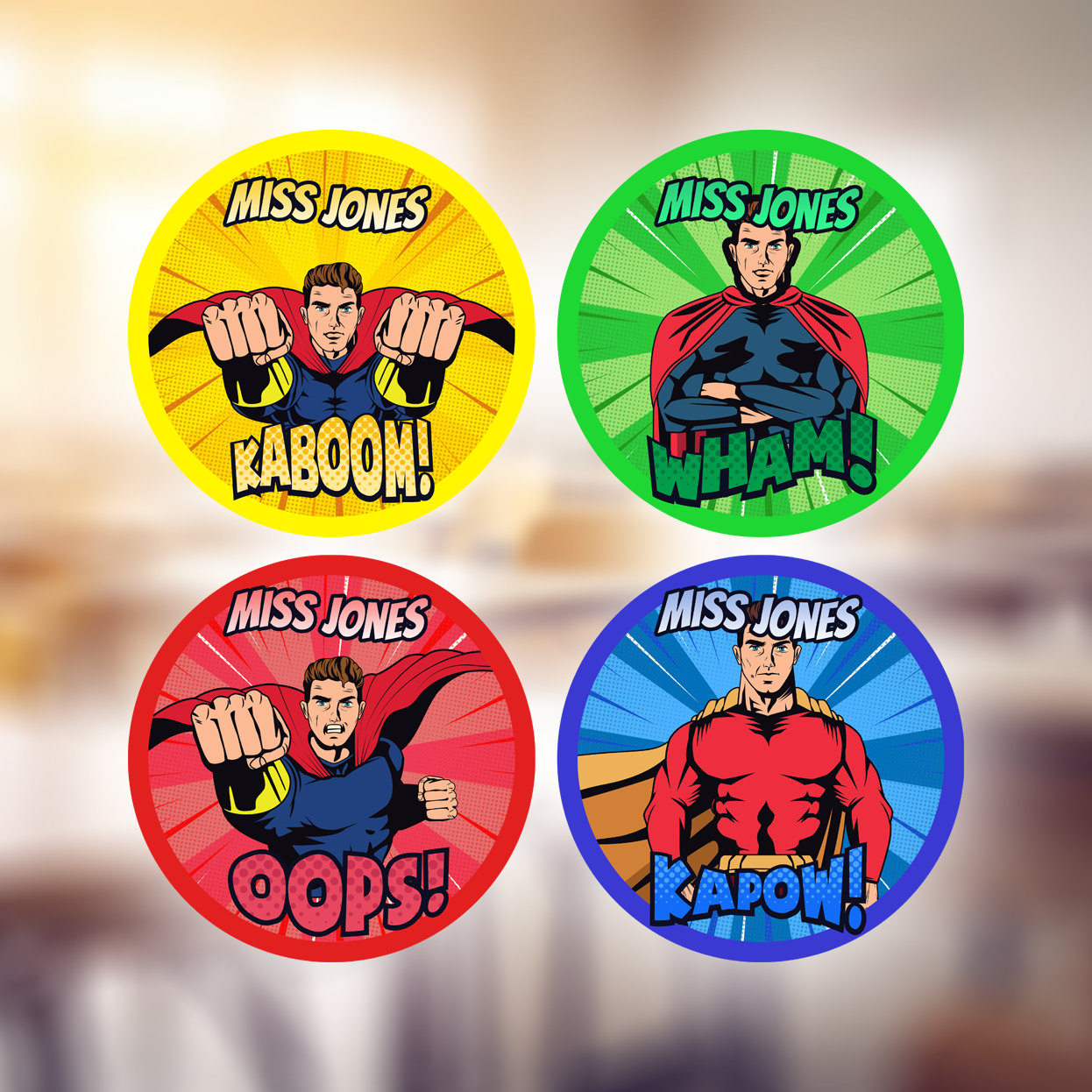 Superhero Personalised Teacher Stickers