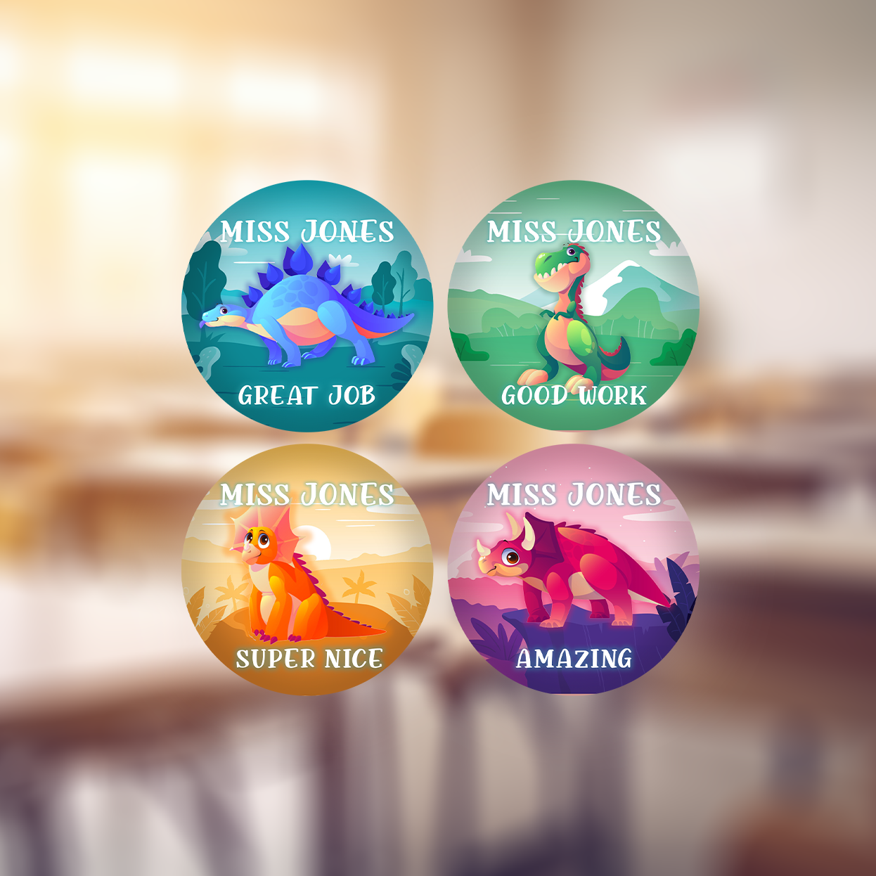 Cartoon Dinosaurs Personalised Teacher Stickers